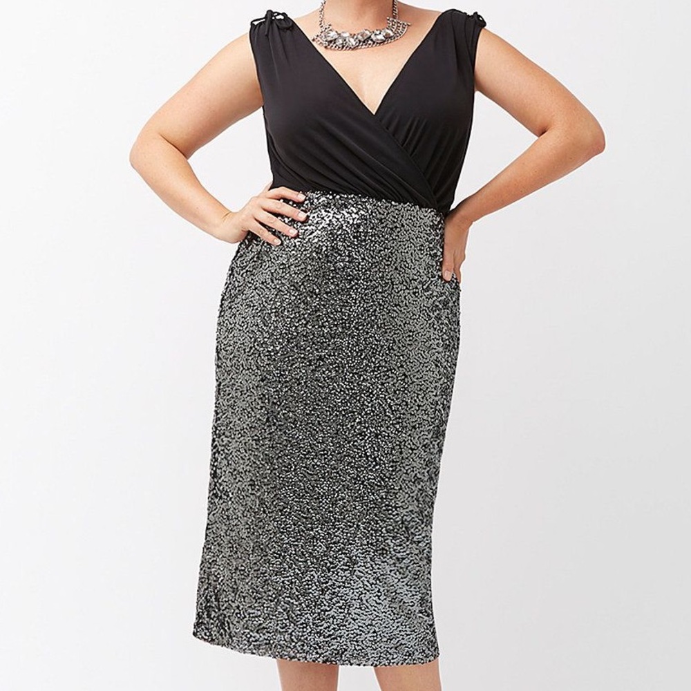 Lane Bryant Black Sequin Surplice Stretch Sexy Cocktail Sheath Dress Size 20